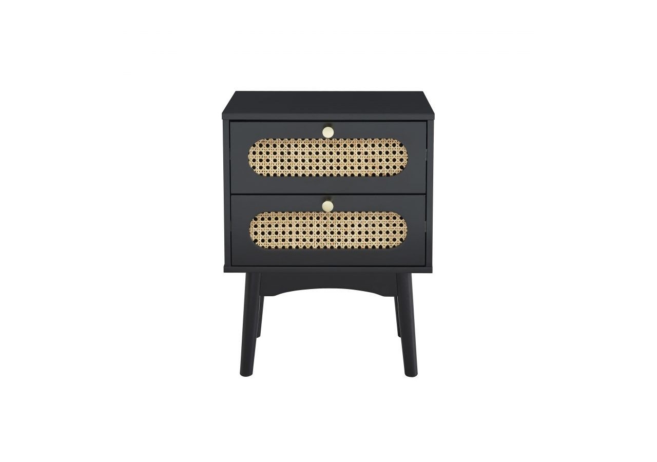 Table de chevet ANATOLE noir et cannage rotin