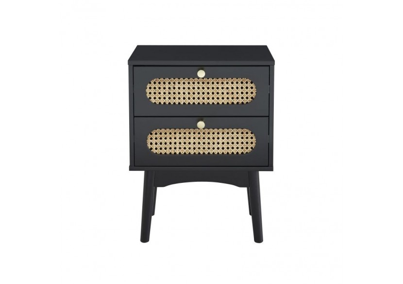 Table de chevet ANATOLE noir et cannage rotin