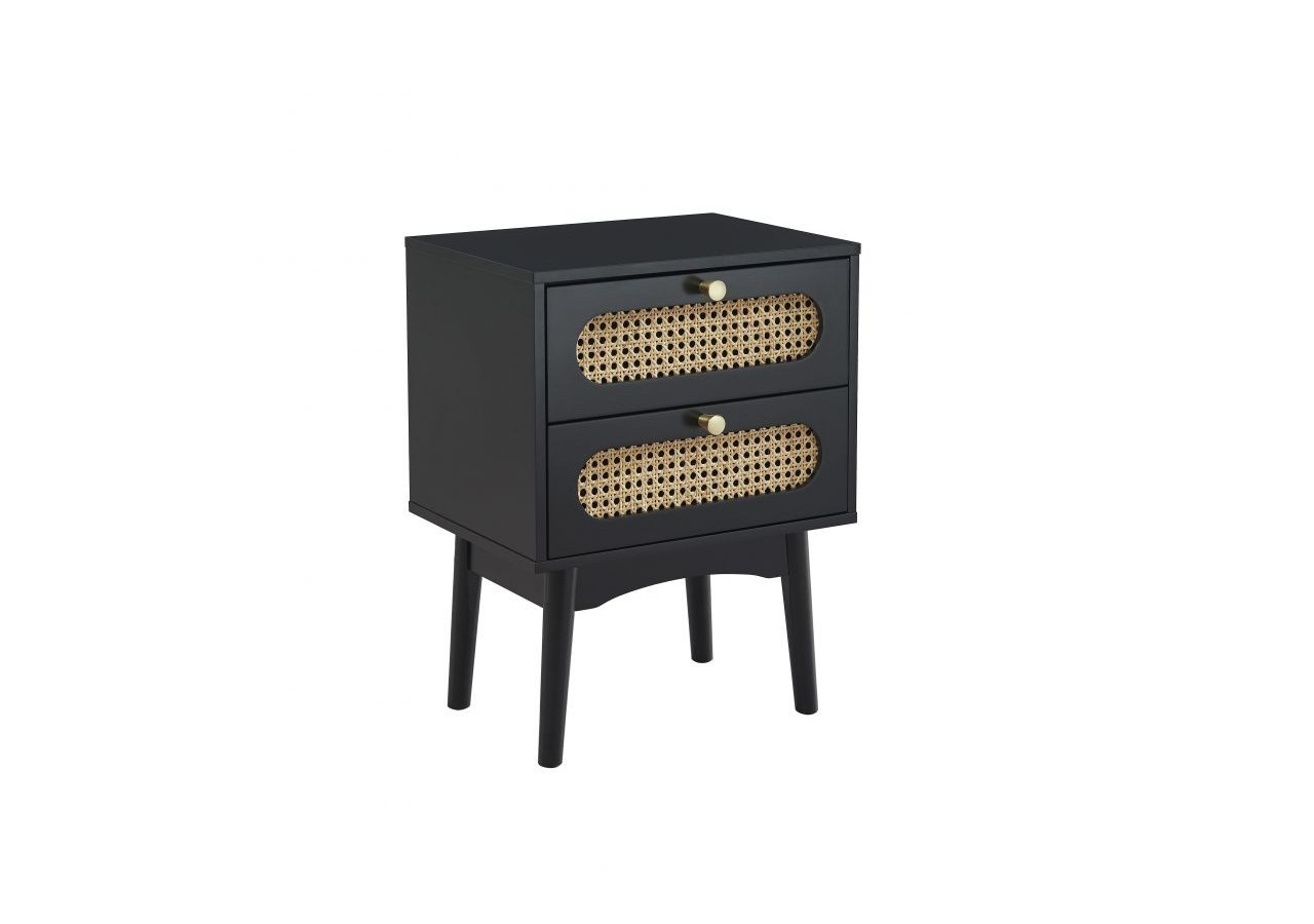Table de chevet ANATOLE noir et cannage rotin