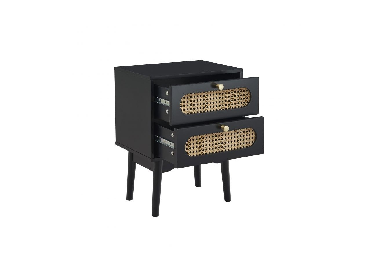 Table de chevet ANATOLE noir et cannage rotin