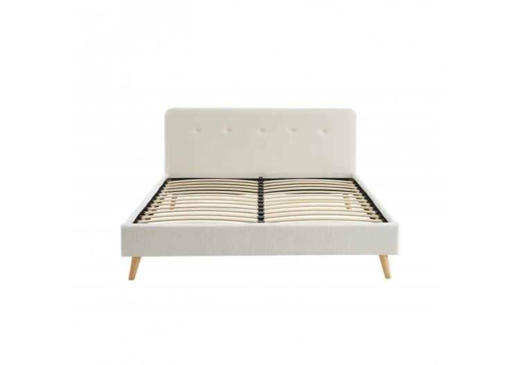Lit double ANDREAS bouclette blanche sommier 140x190cm inclus