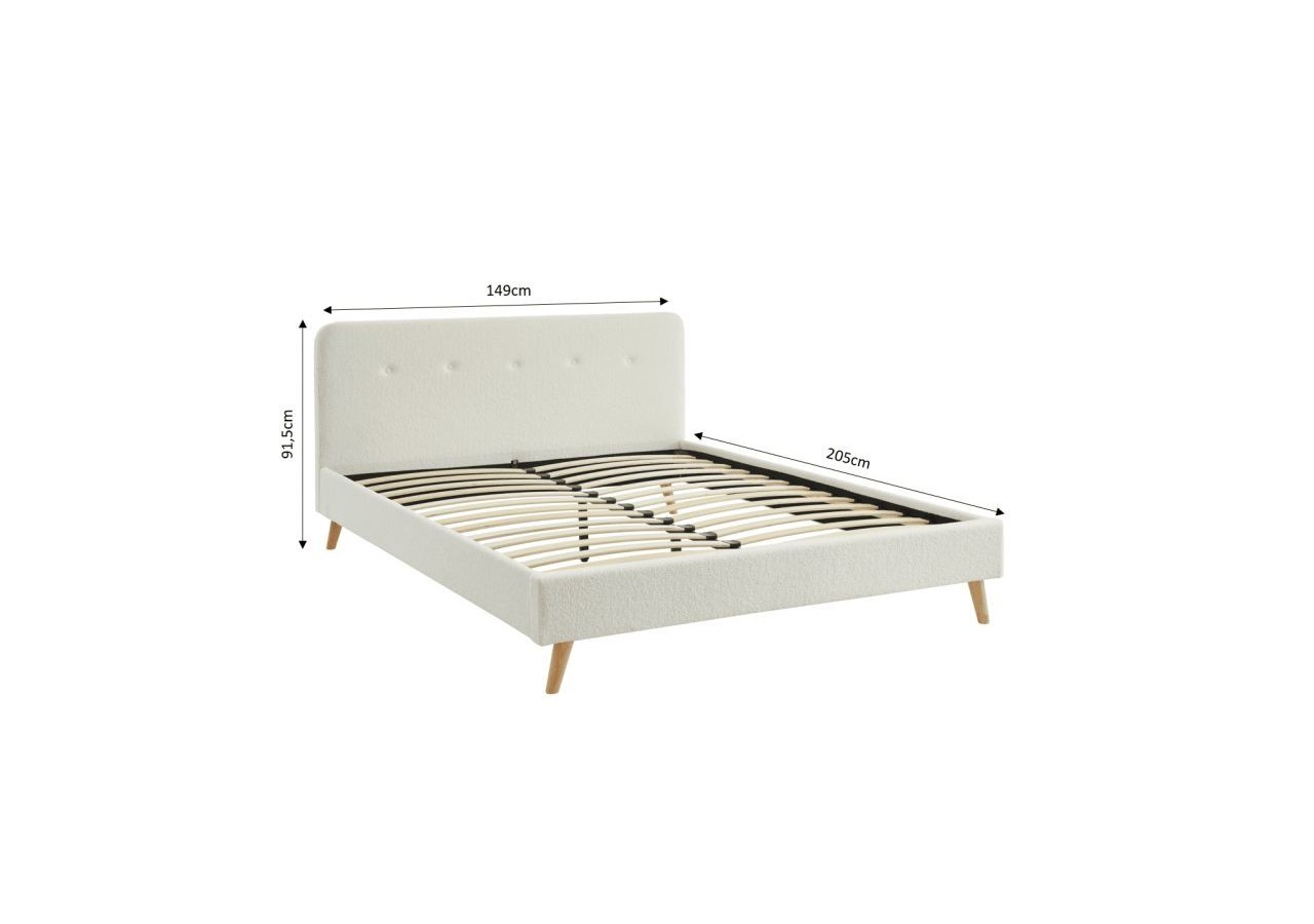 Lit double ANDREAS bouclette blanche sommier 140x190cm inclus