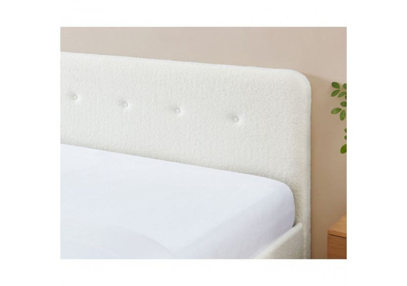 Lit double ANDREAS bouclette blanche sommier 140x190cm inclus