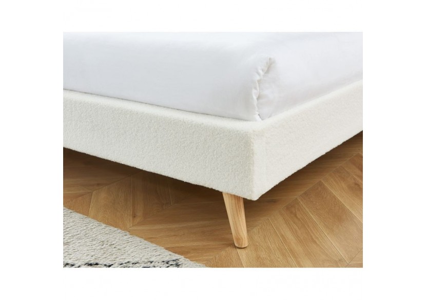 Lit double ANDREAS bouclette blanche sommier 140x190cm inclus