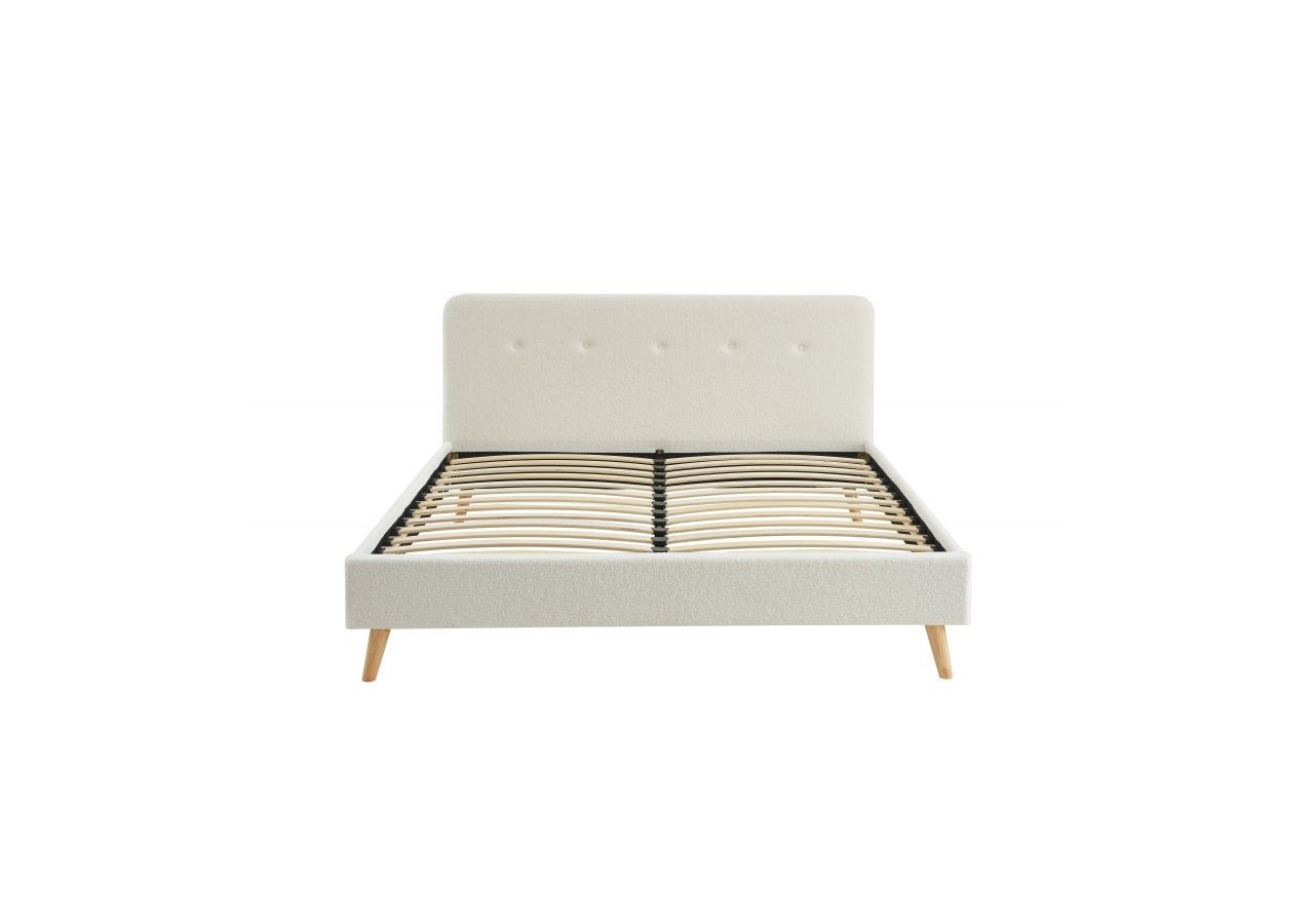 Lit double ANDREAS bouclette blanche 160x200 sommier inclus