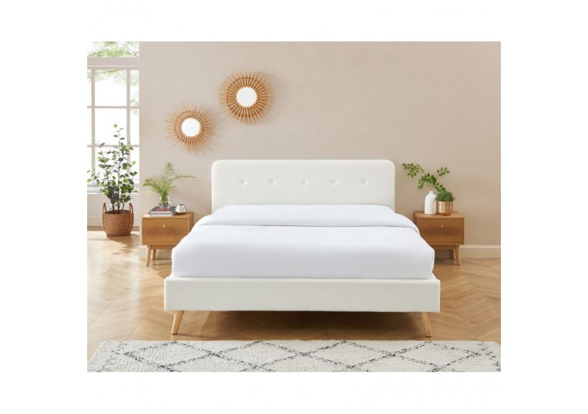 Lit double ANDREAS bouclette blanche 160x200 sommier inclus