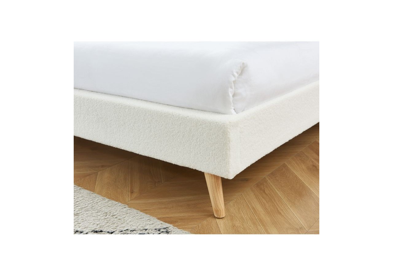Lit double ANDREAS bouclette blanche 160x200 sommier inclus