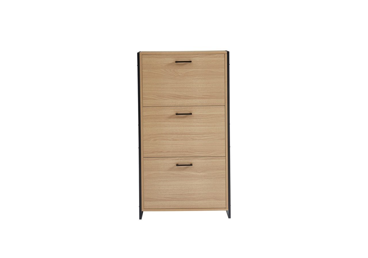 Meuble à chaussures ARCHI effet chêne et métal noir 3 portes 63cm
