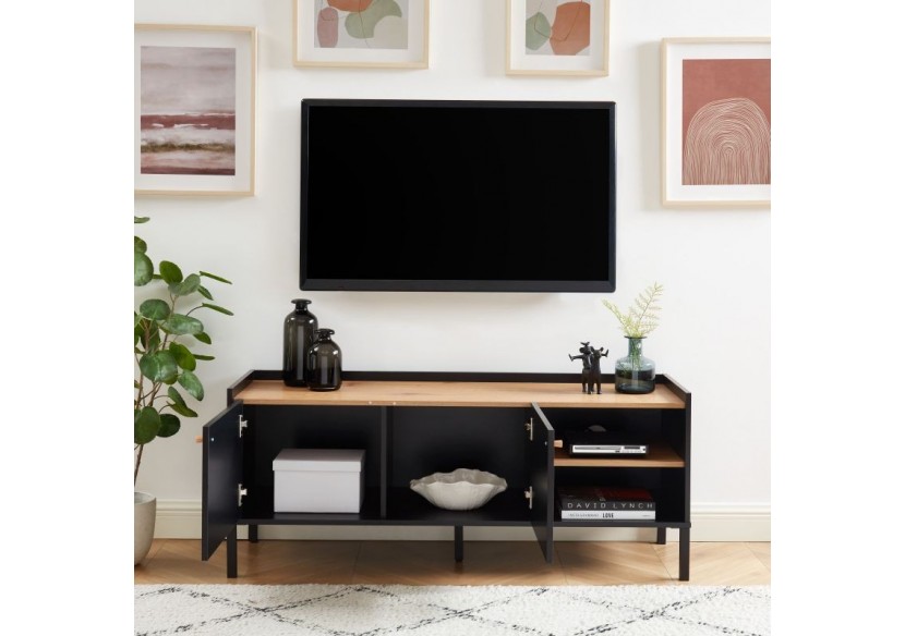 Meuble tv ARCHI effet chêne et métal noir 130cm