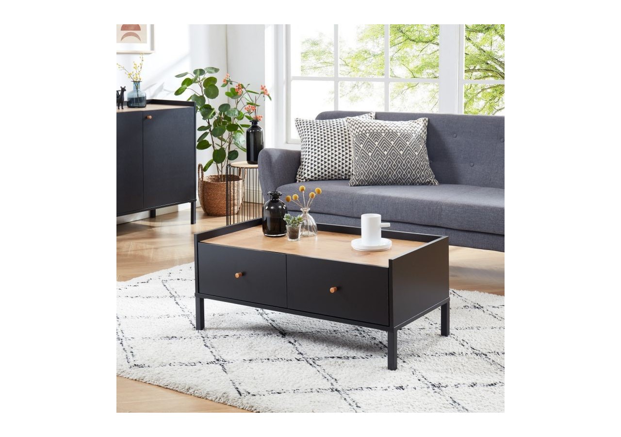 Table basse ARCHI noir et effet bois 90cm