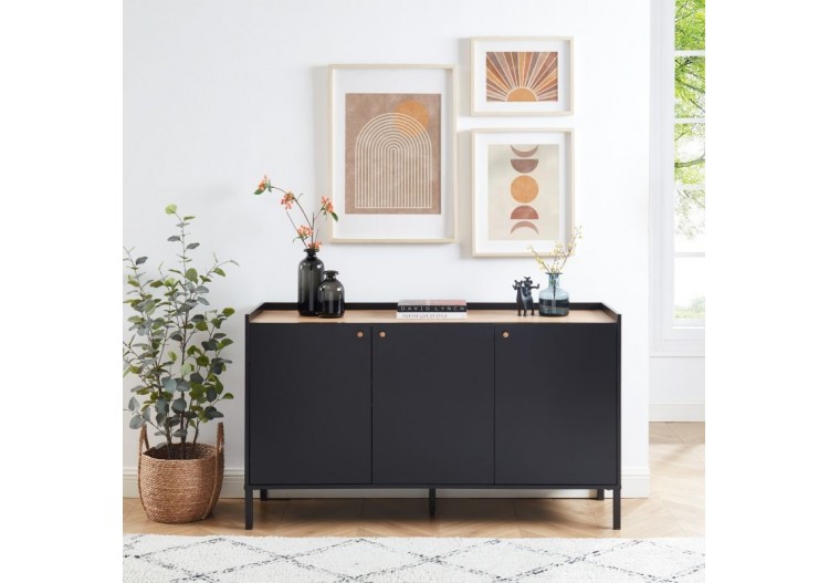 Buffet ARCHI effet chêne et métal noir 140cm 2