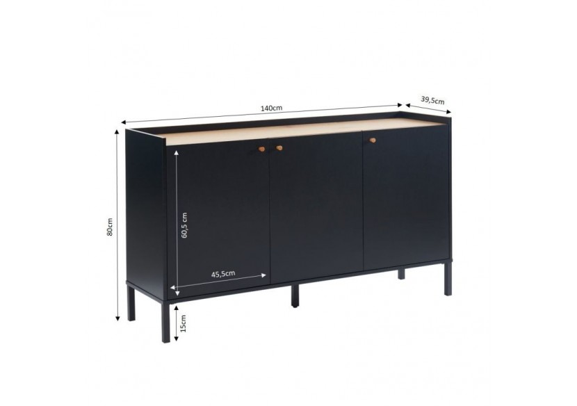 Buffet ARCHI effet chêne et métal noir 140cm