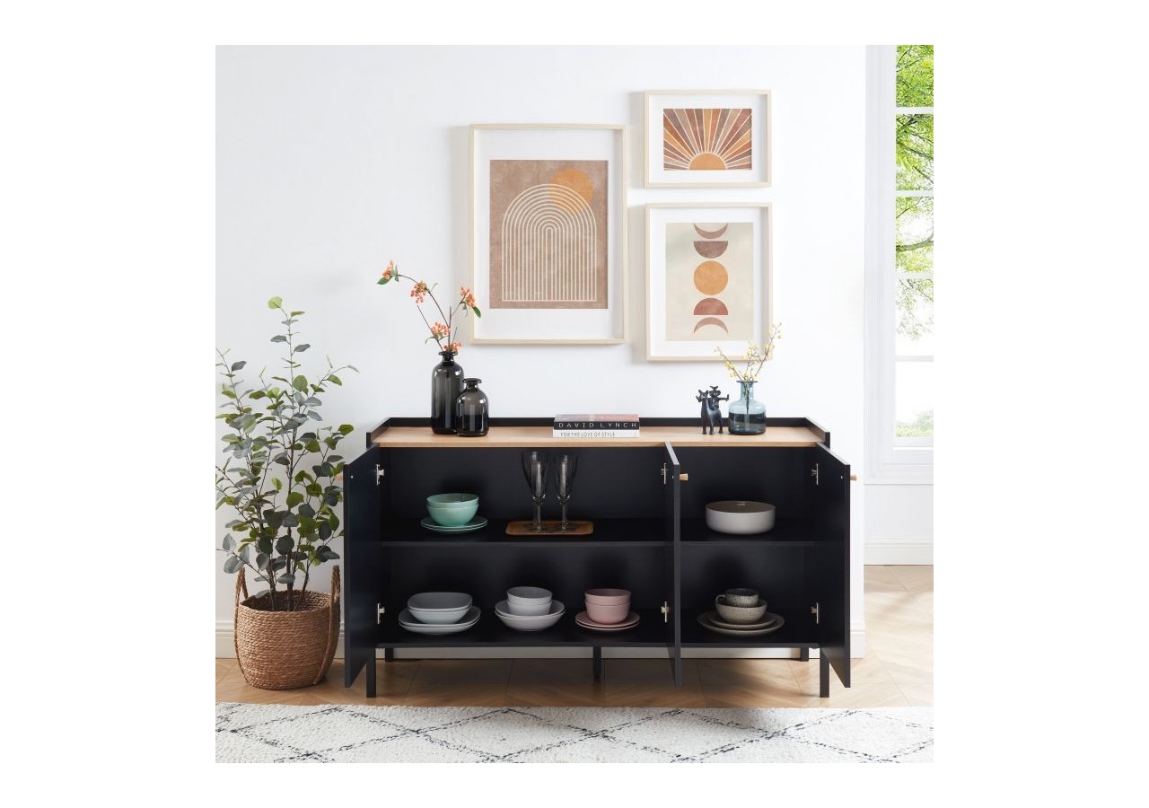 Buffet ARCHI effet chêne et métal noir 140cm
