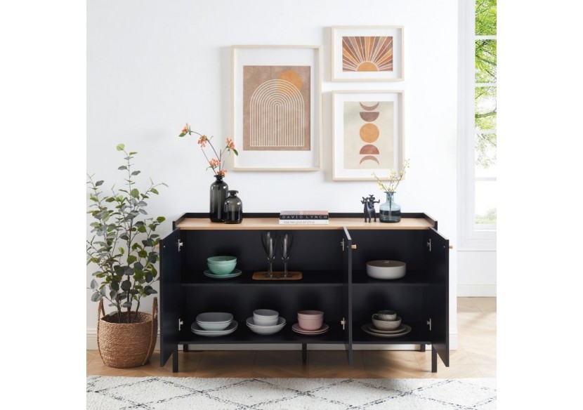 Buffet ARCHI effet chêne et métal noir 140cm