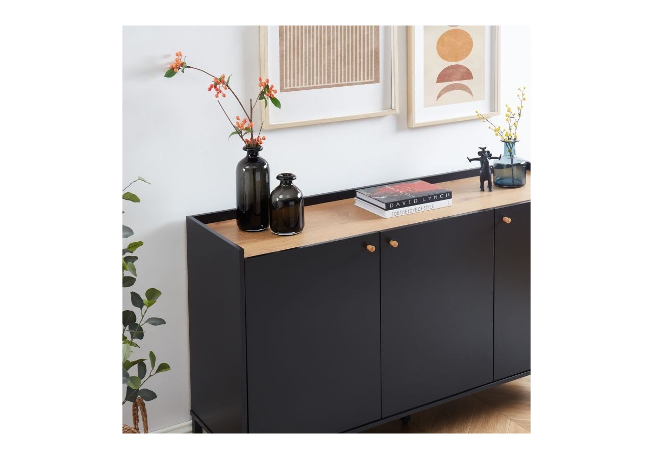Buffet ARCHI effet chêne et métal noir 140cm