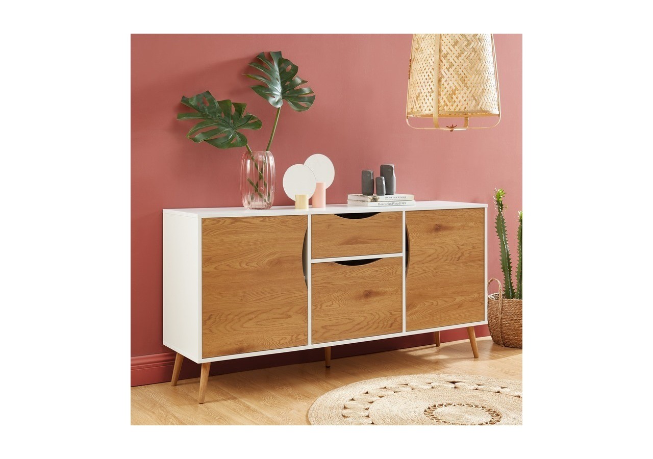 Buffet AVA blanc et effet chêne 150cm