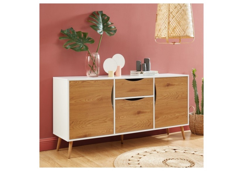 Buffet AVA blanc et effet chêne 150cm