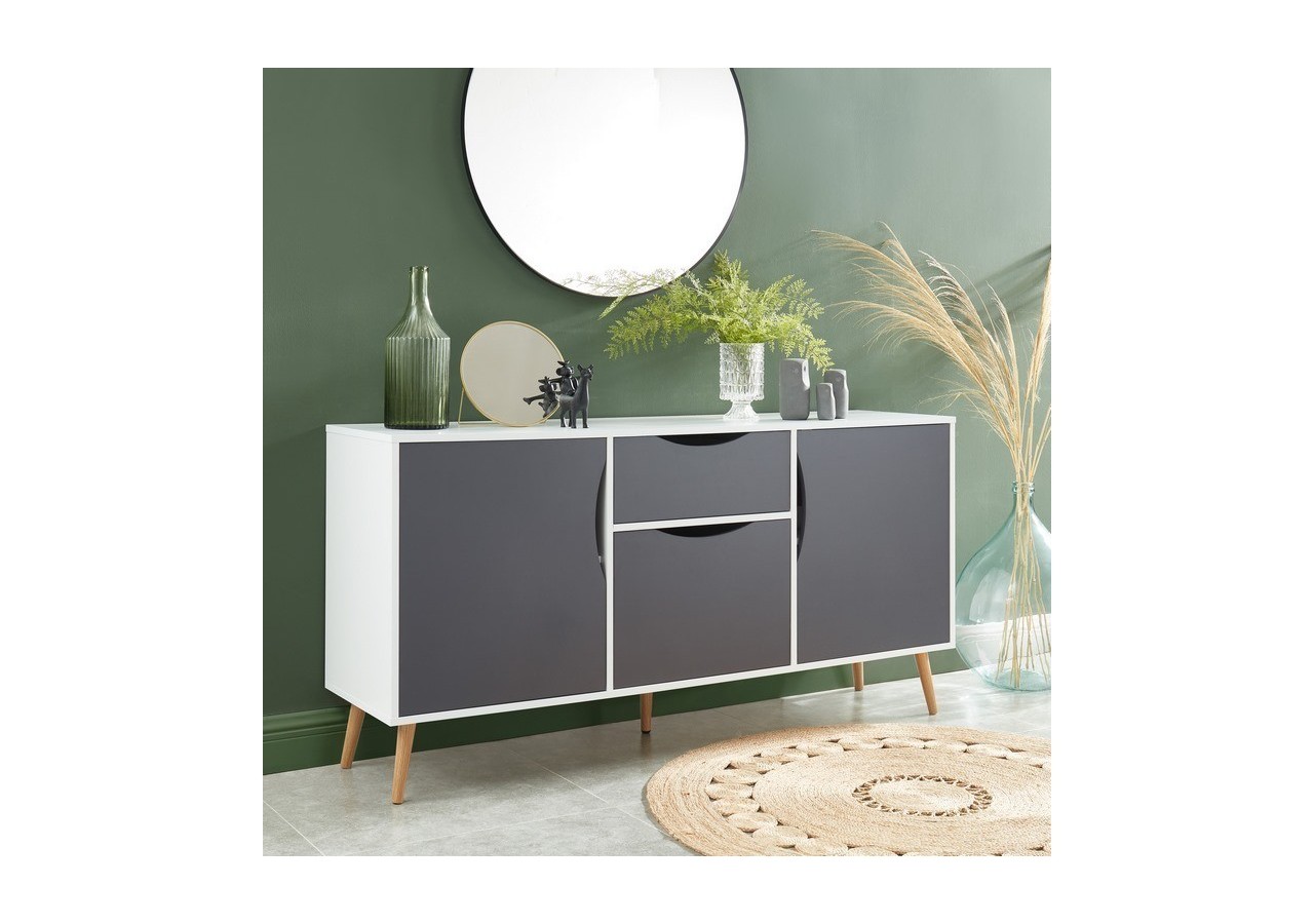 Buffet AVA blanc et gris anthracite 150cm