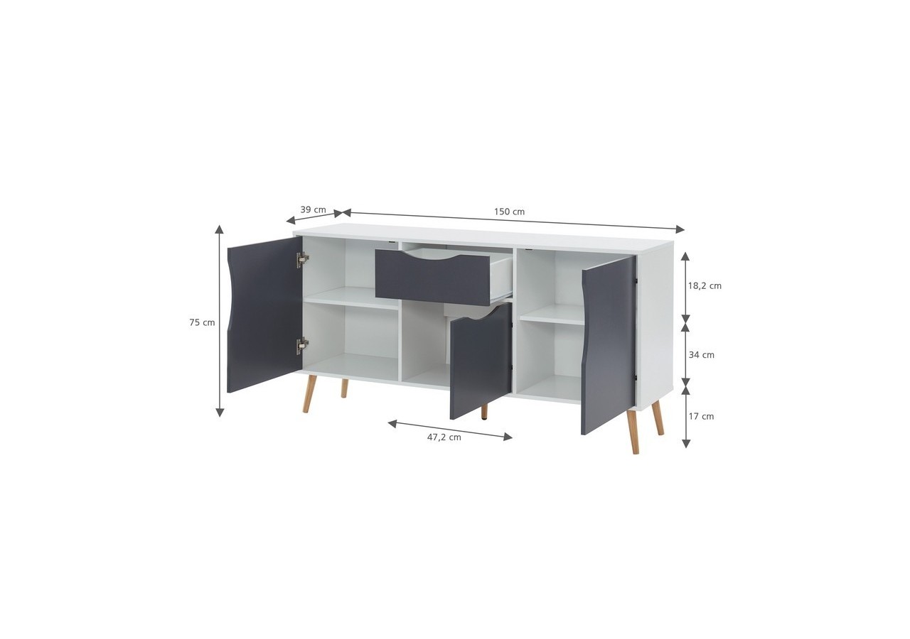 Buffet AVA blanc et gris anthracite 150cm