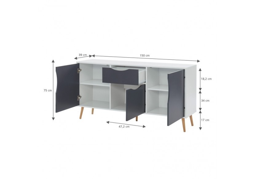 Buffet AVA blanc et gris anthracite 150cm