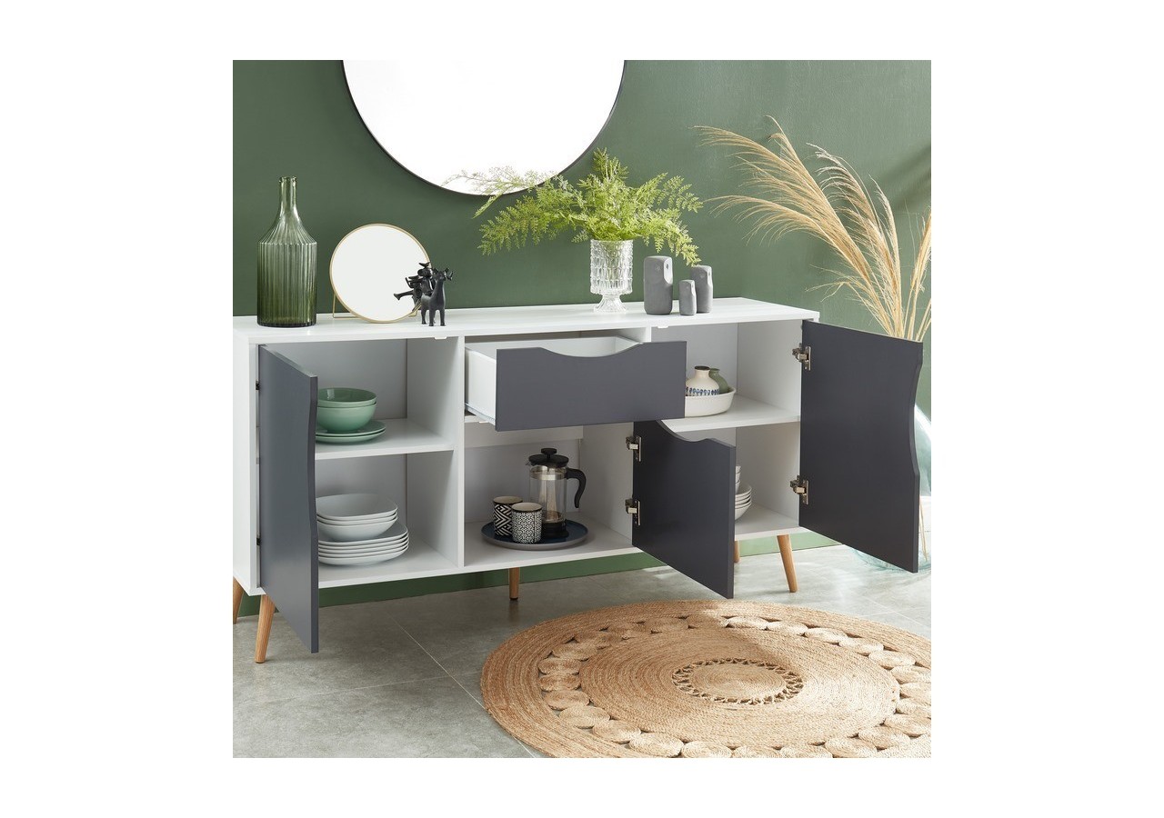 Buffet AVA blanc et gris anthracite 150cm