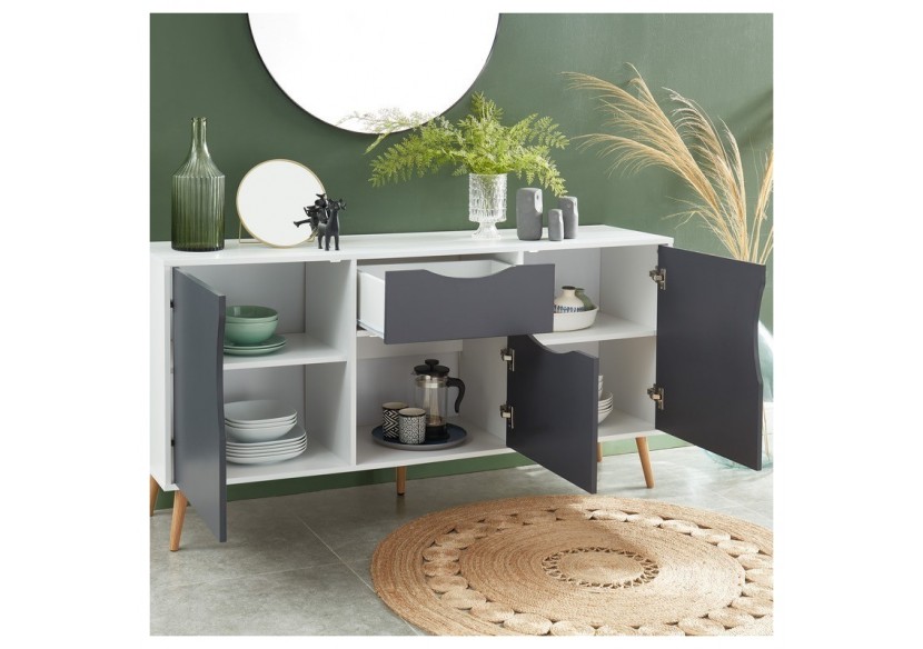 Buffet AVA blanc et gris anthracite 150cm