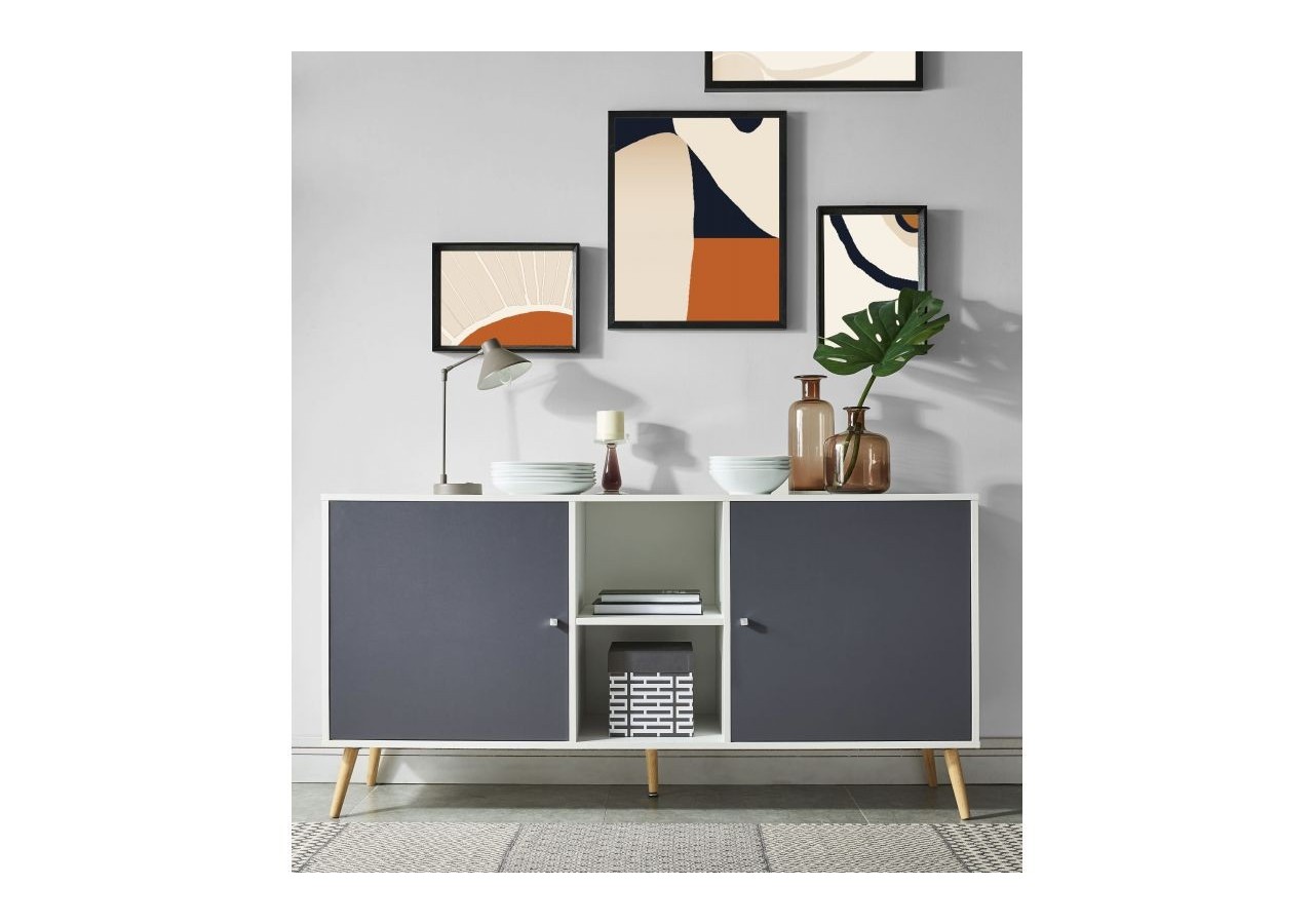 Buffet BABETTE blanc et gris anthracite 150cm