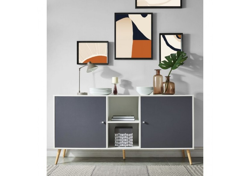 Buffet BABETTE blanc et gris anthracite 150cm