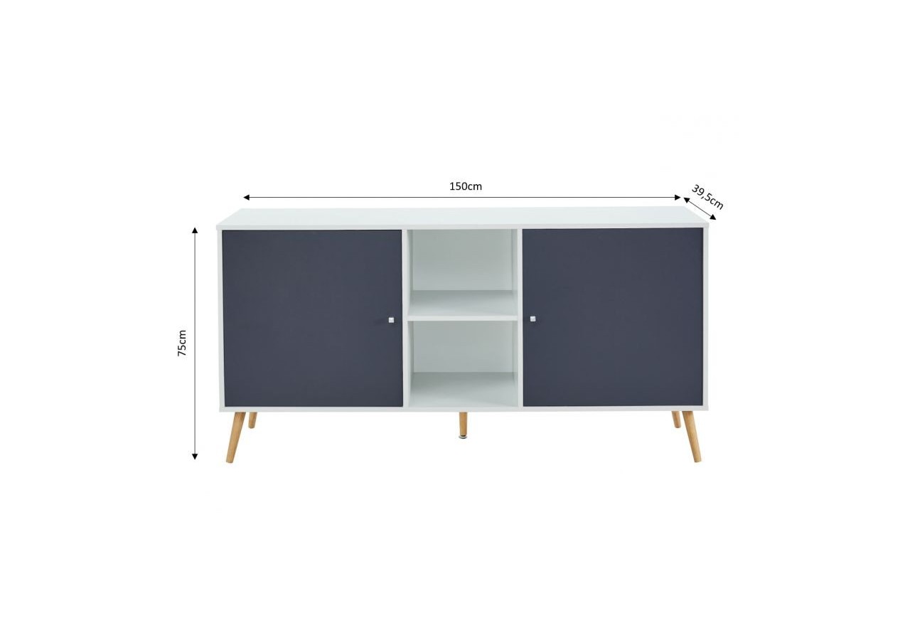 Buffet BABETTE blanc et gris anthracite 150cm