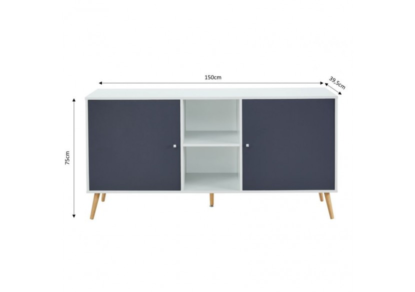 Buffet BABETTE blanc et gris anthracite 150cm