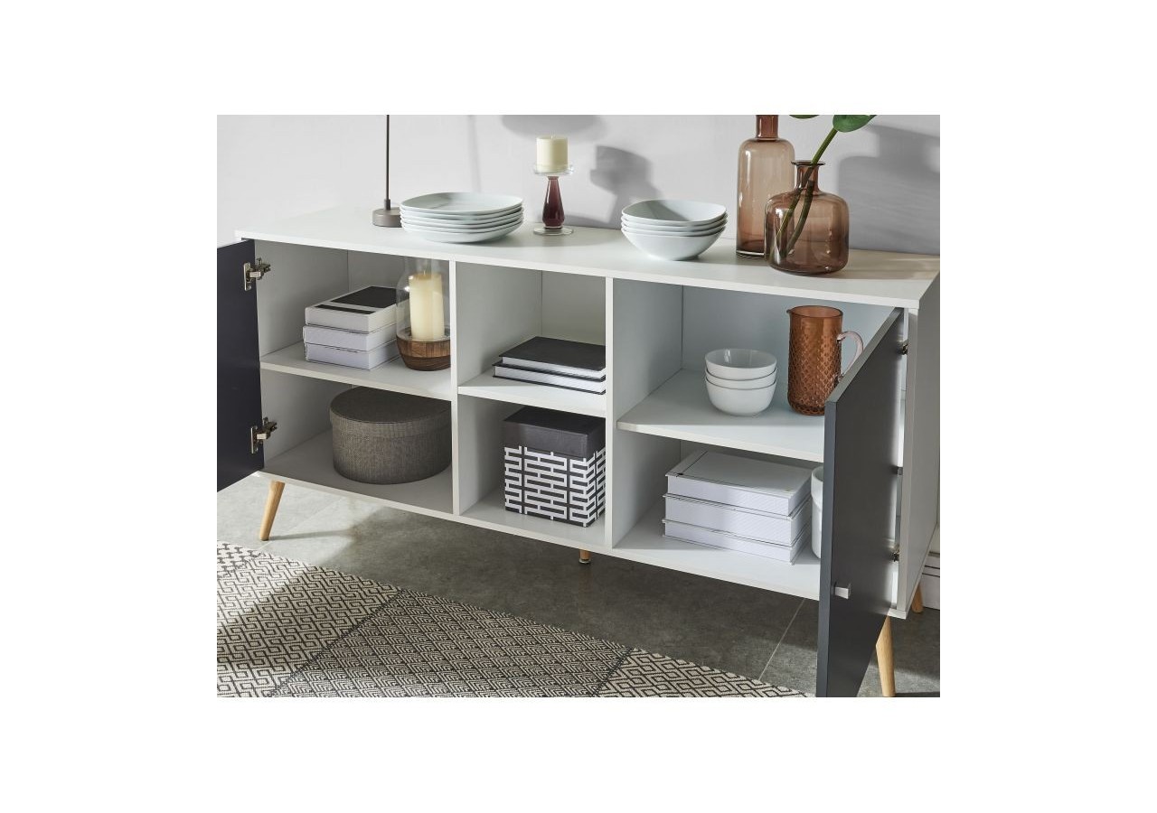 Buffet BABETTE blanc et gris anthracite 150cm