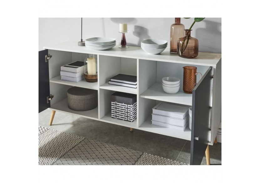 Buffet BABETTE blanc et gris anthracite 150cm