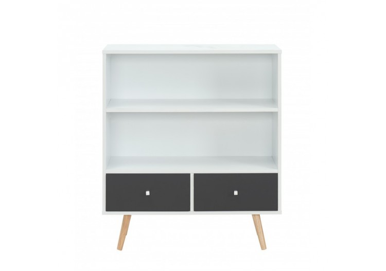 Bibliothèque BABETTE blanc et gris anthracite 2 tiroirs h90cm