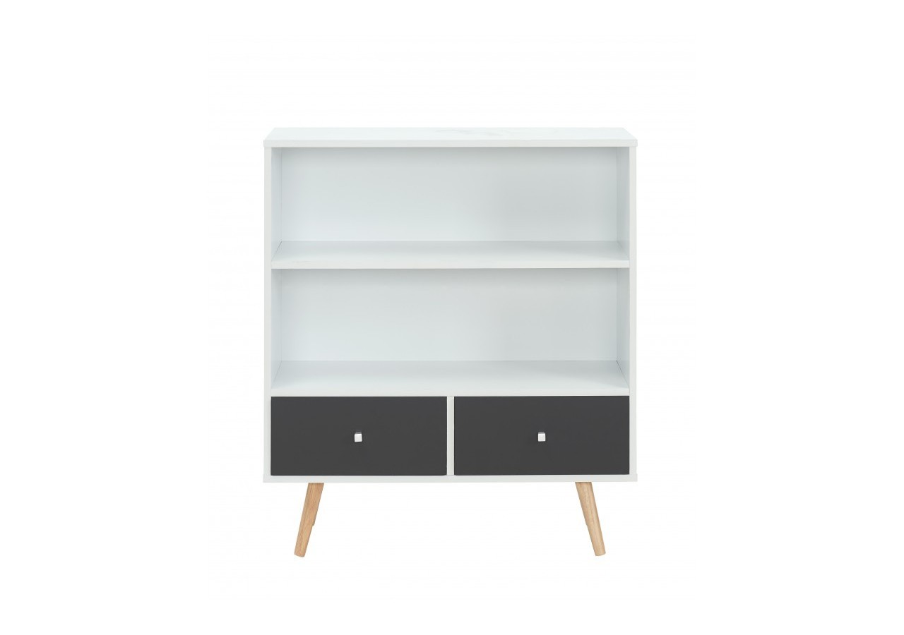 Bibliothèque BABETTE blanc et gris anthracite 2 tiroirs h90cm