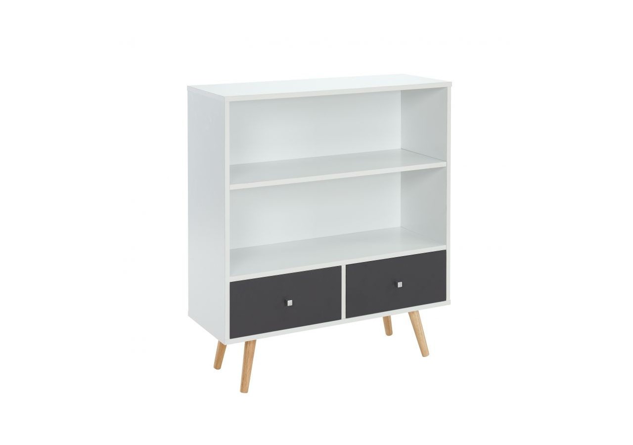 Bibliothèque BABETTE blanc et gris anthracite 2 tiroirs h90cm