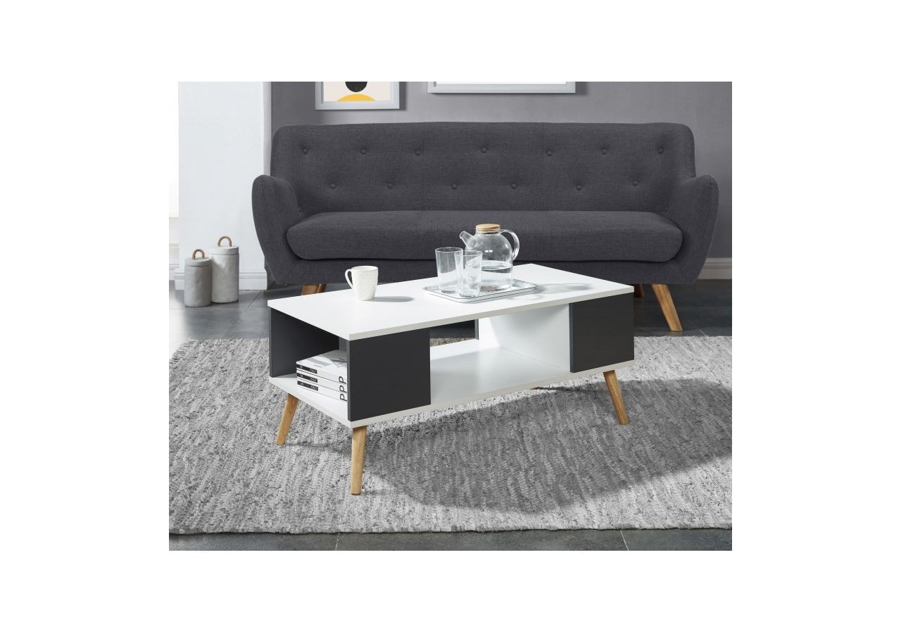 Table basse BABETTE blanc et gris anthracite 2 niches