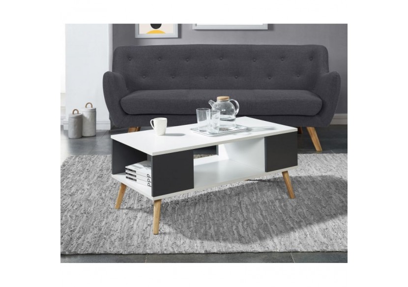 Table basse BABETTE blanc et gris anthracite 2 niches
