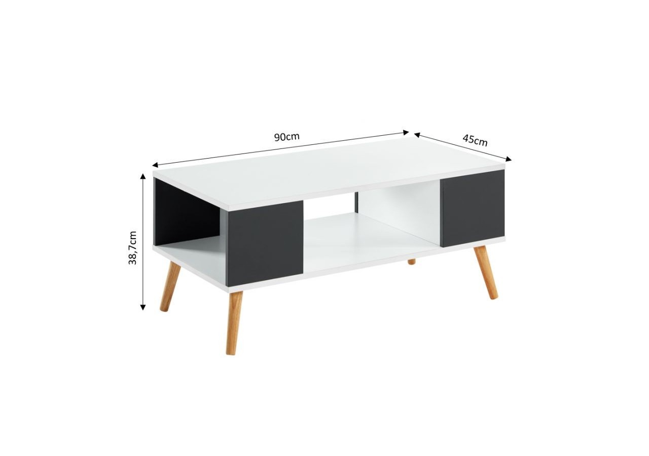 Table basse BABETTE blanc et gris anthracite 2 niches