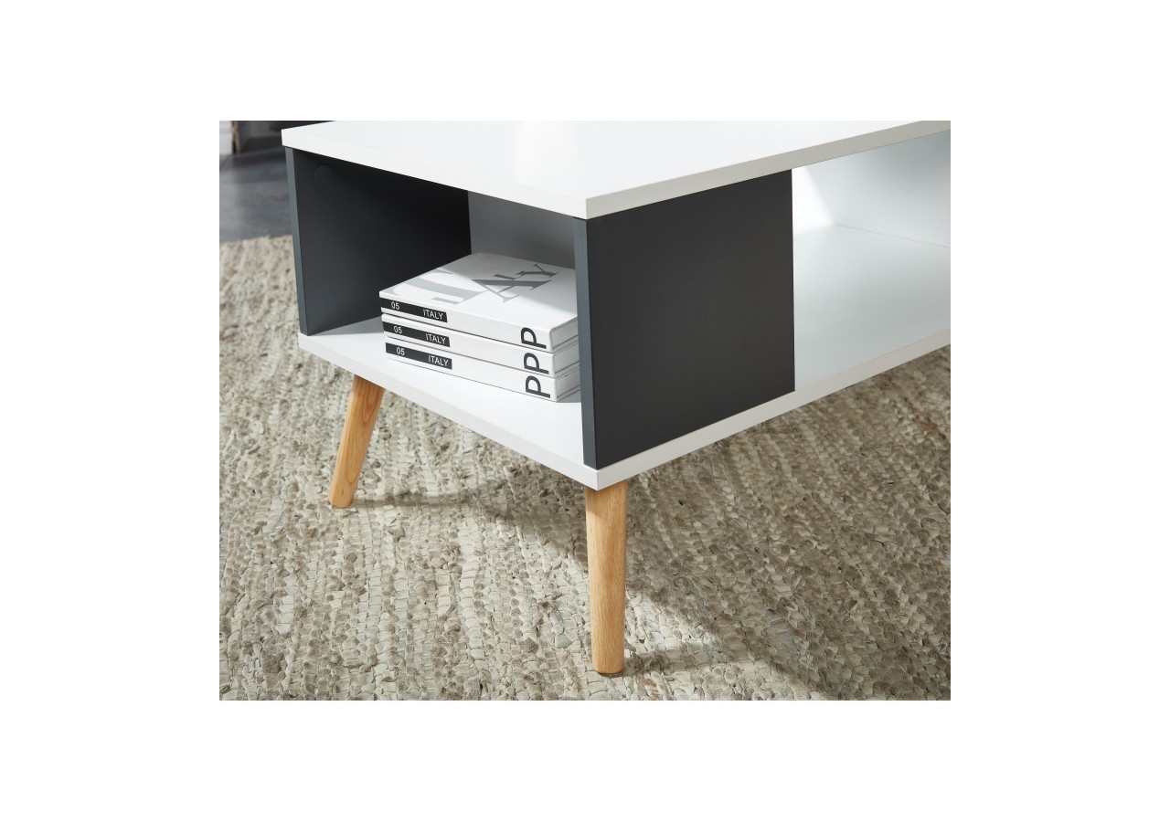 Table basse BABETTE blanc et gris anthracite 2 niches