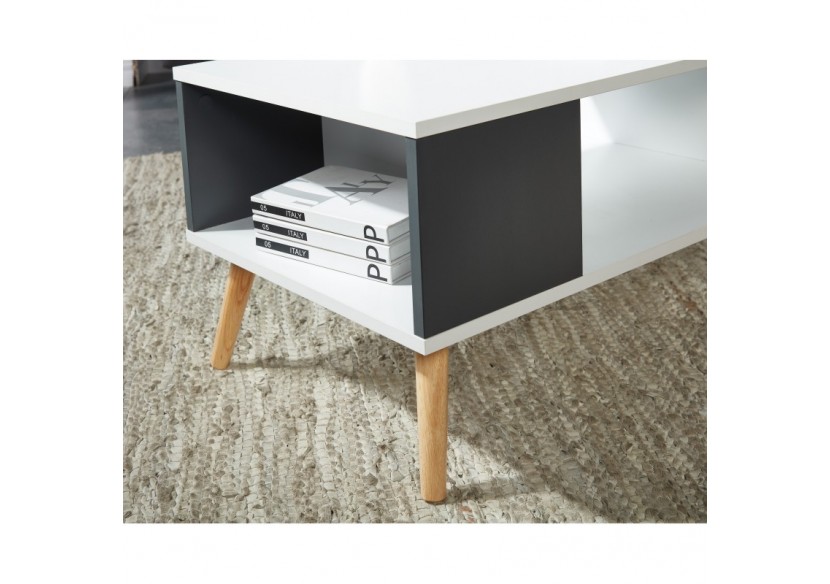 Table basse BABETTE blanc et gris anthracite 2 niches