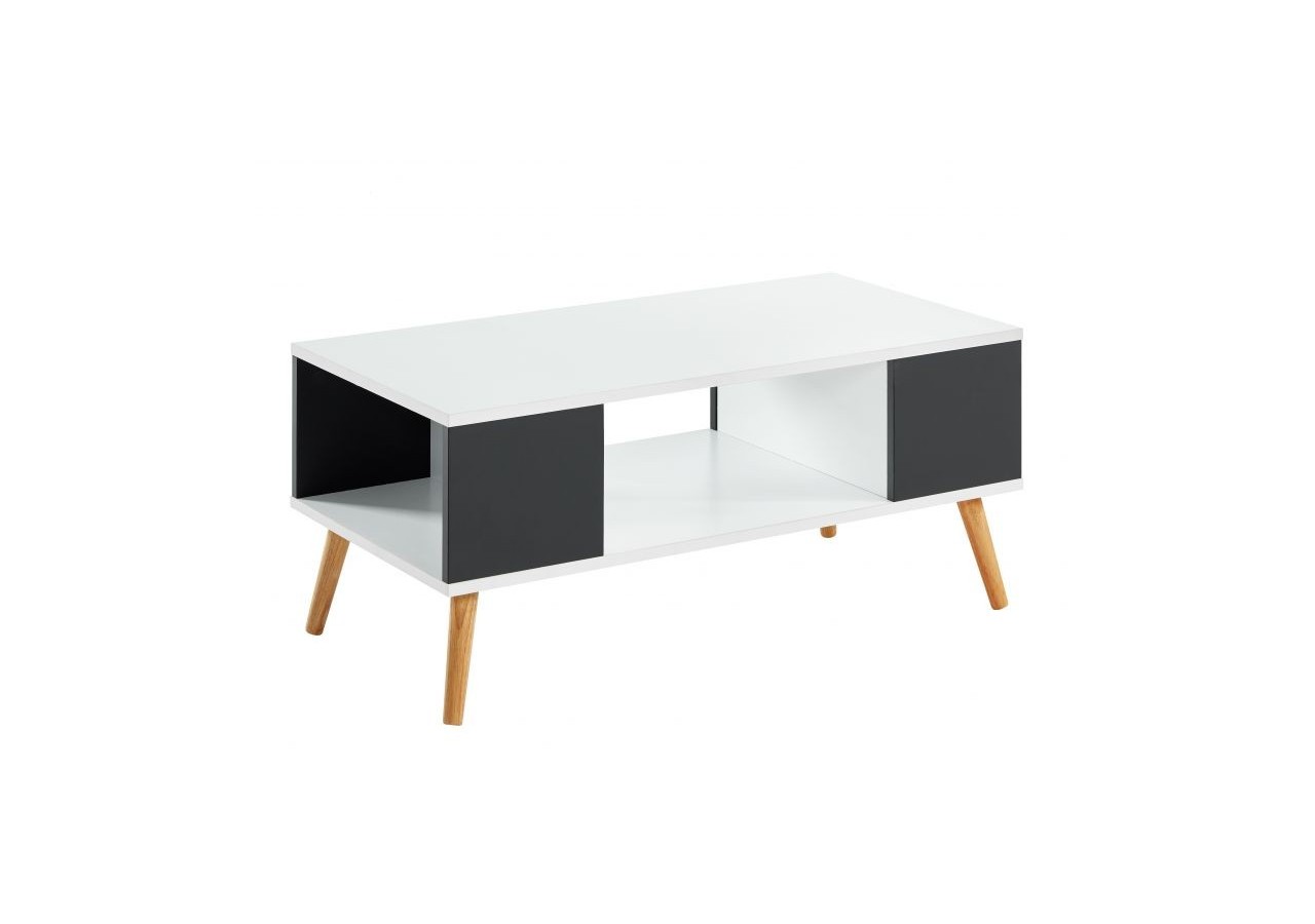 Table basse BABETTE blanc et gris anthracite 2 niches