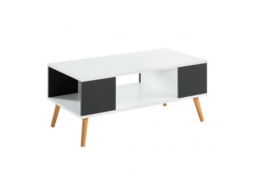 Table basse BABETTE blanc et gris anthracite 2 niches