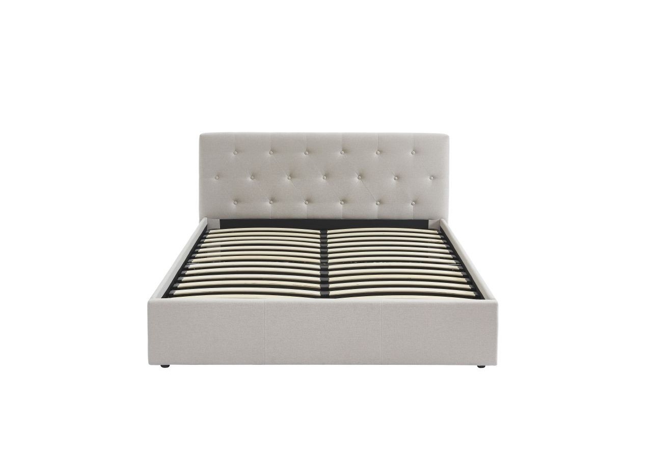 Lit coffre BAHIA tissu beige lin 140x190 sommier inclus