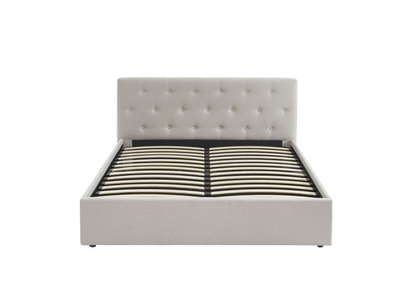 Lit coffre BAHIA tissu beige lin 140x190 sommier inclus