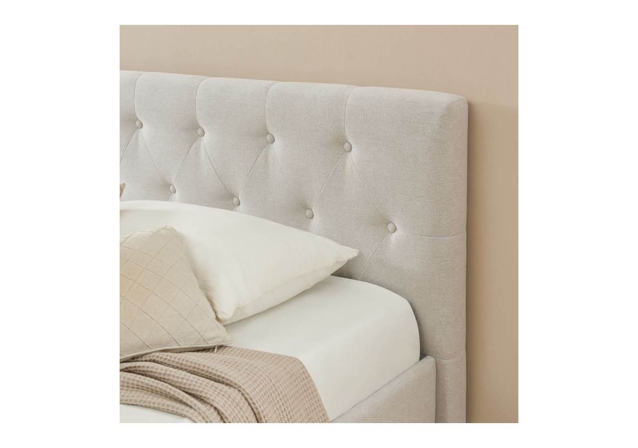 Lit coffre BAHIA tissu beige lin 140x190 sommier inclus