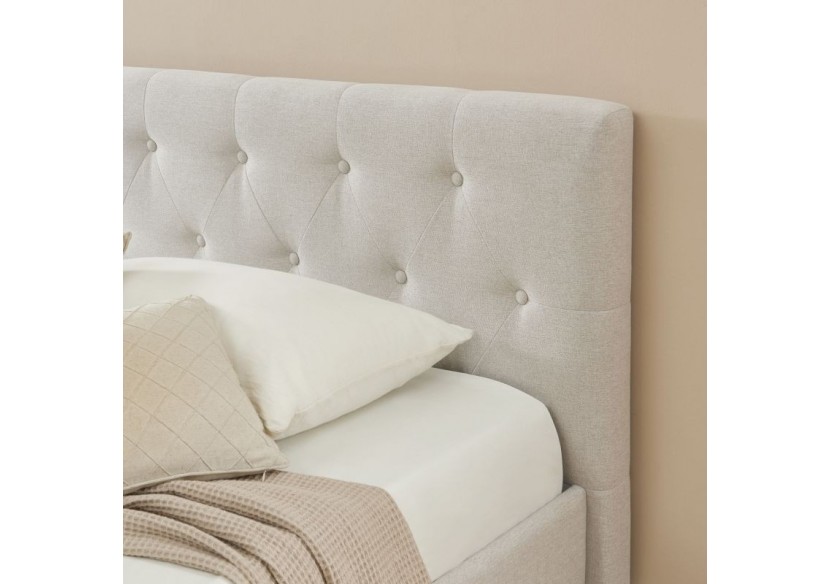 Lit coffre BAHIA tissu beige lin 140x190 sommier inclus