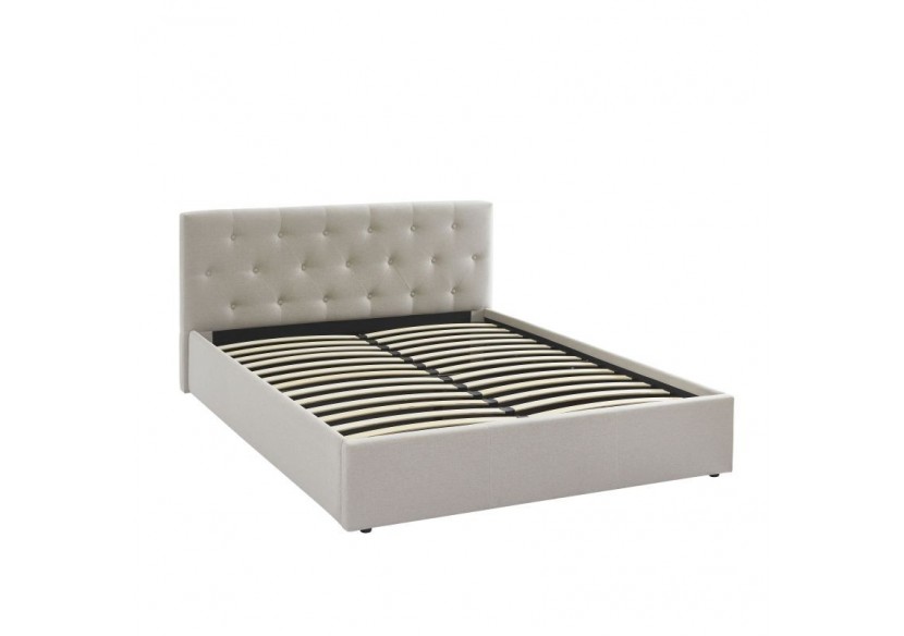 Lit coffre BAHIA tissu beige lin 140x190 sommier inclus