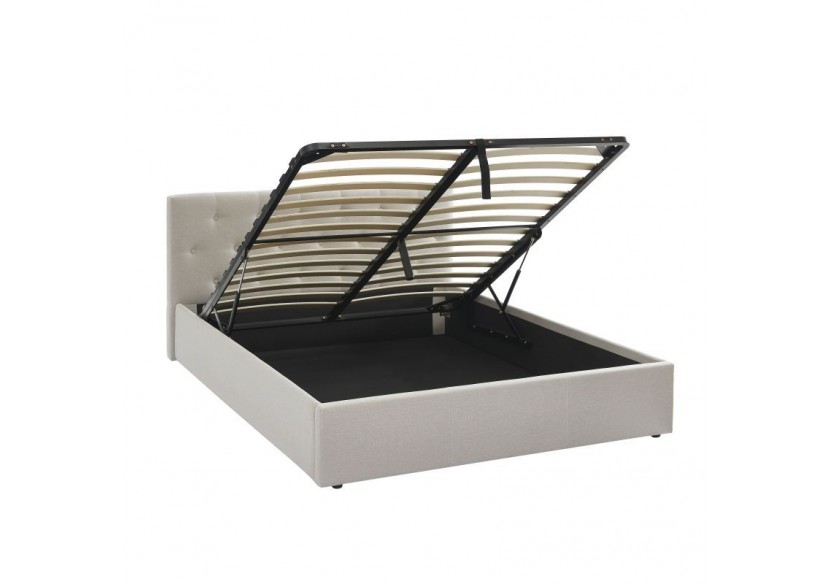 Lit coffre BAHIA tissu beige lin 140x190 sommier inclus