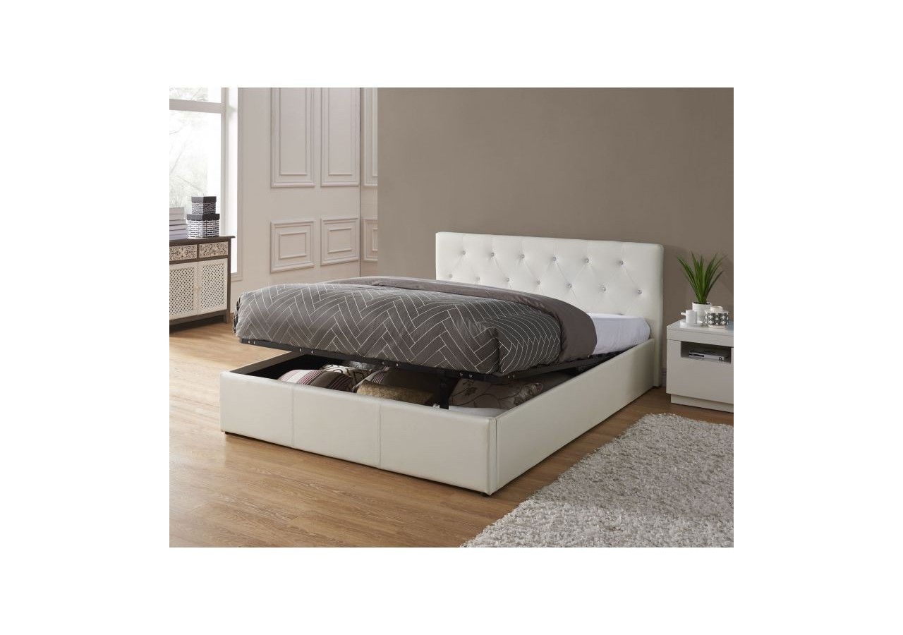 Lit coffre BAHIA simili blanc 140x190 sommier inclus