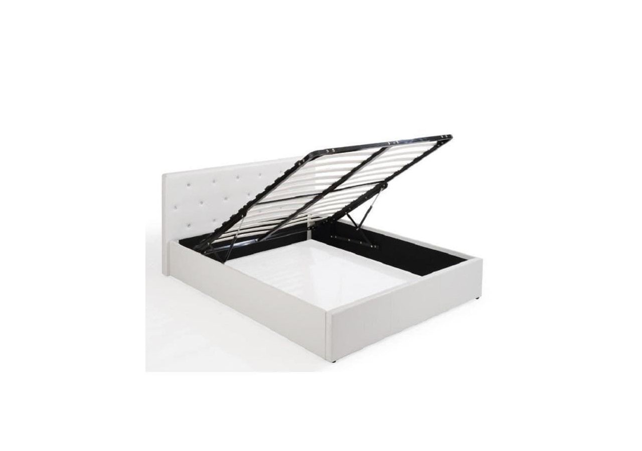 Lit coffre BAHIA simili blanc 140x190 sommier inclus
